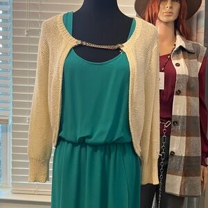 Elle Women's Cream Cardigan &  vintage Chain clip